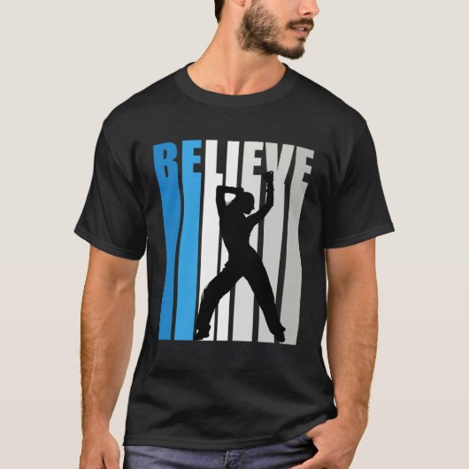 Blue Womens Believe Dance Motivational Retro Graph Tシャツ (正面)