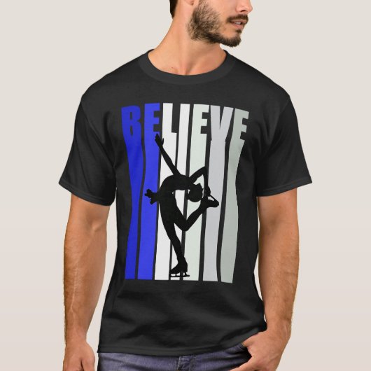 Blue Womens Believe Ice Skating Inspirational Squa Tシャツ (正面)