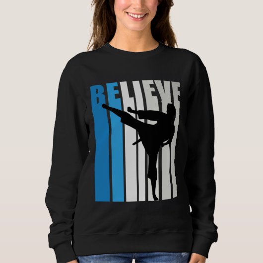 Blue Womens Believe Jiu Jitsu Motivational Retro G スウェットシャツ (正面)