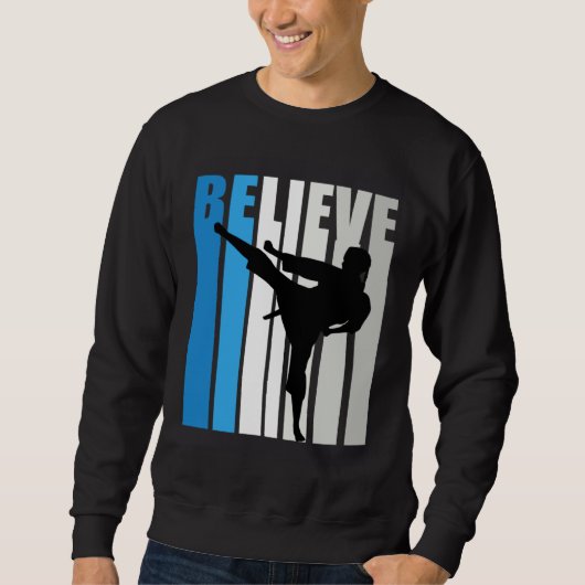 Blue Womens Believe Jiu Jitsu Motivational Retro G スウェットシャツ (正面)