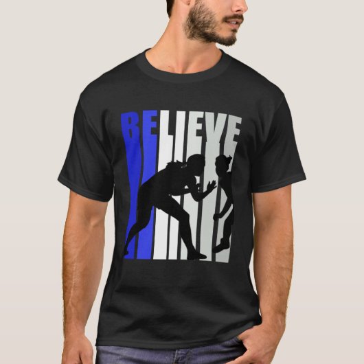 Blue Womens Believe Wrestling Inspirational Squad Tシャツ (正面)