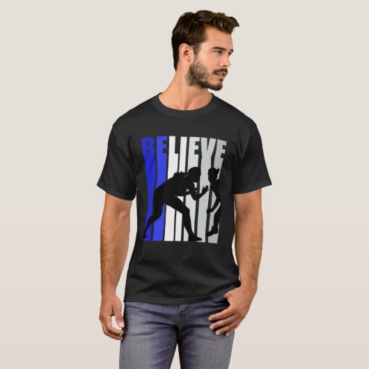 Blue Womens Believe Wrestling Inspirational Squad  Tシャツ (正面フル)