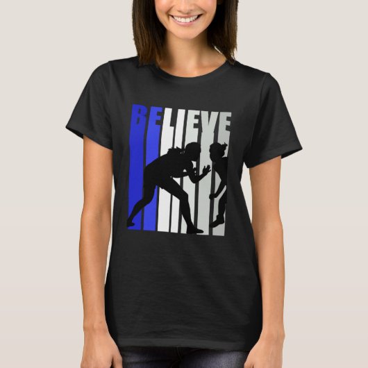 Blue Womens Believe Wrestling Inspirational Squad Tシャツ (正面)