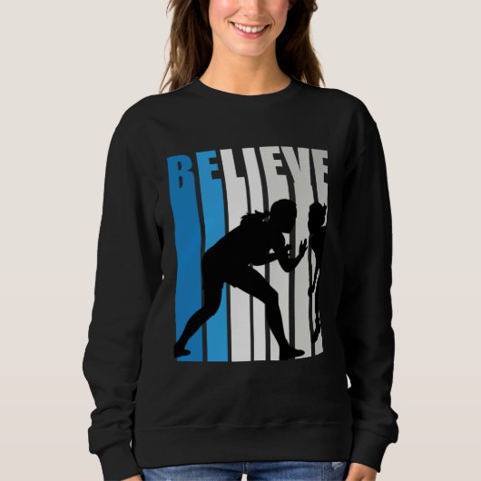 Blue Womens Believe Wrestling Motivational Retro G スウェットシャツ (正面)