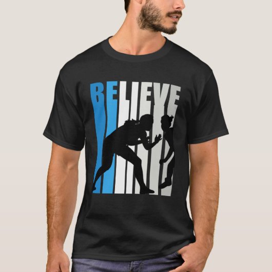 Blue Womens Believe Wrestling Motivational Retro G Tシャツ (正面)