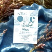 Blue Wonderful World First Birthday Invitation 招待状