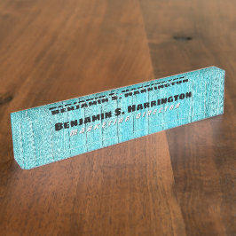 Blue Wood Vertical Slats Office  デスクネームプレート