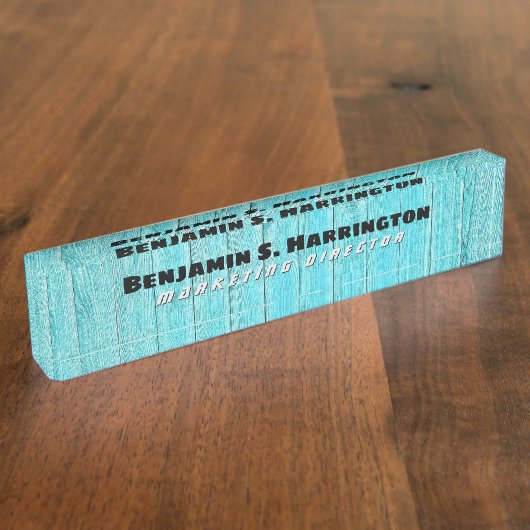 Blue Wood Vertical Slats Office デスクネームプレート (側面)