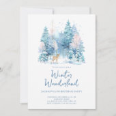 Blue Woodland Winter Wonderland 2nd Birthday Party 招待状 (正面)