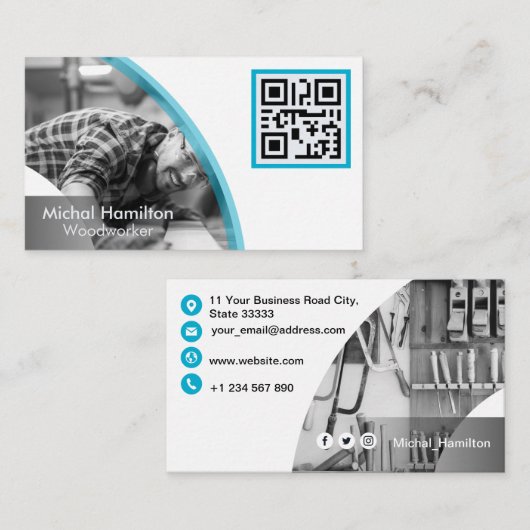 Blue Woodworkerモダン名刺 名刺 (正面/裏面)