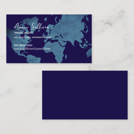  Blue World Map Travel Agent 名刺 (正面/裏面)
