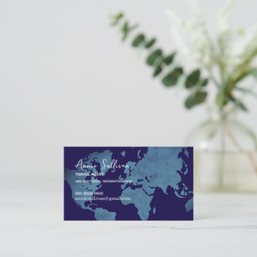  Blue World Map Travel Agent 名刺 (スタンド正面)