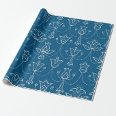 Blue wrapping paper with white floral pattern ラッピングペーパー (アンロールド)