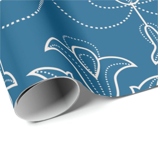 Blue wrapping paper with white floral pattern ラッピングペーパー