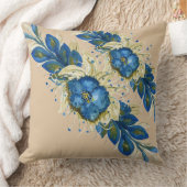 Blue Wreath Floral Watercolor Hand-painted White クッション (ブランケット)