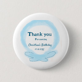 Blue wreath floral watercolor thank you for coming 缶バッジ