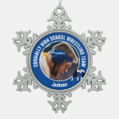 Blue Wrestling Team Photo High School Wrestler スノーフレークピューターオーナメント (正面)