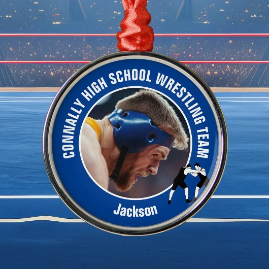 Blue Wrestling Team Photo Wrestler Christmas メタルオーナメント