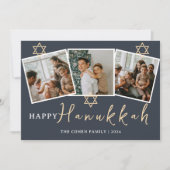 Blue Writhappiest Hanukkahファミリー3枚の写真 シーズンカード (正面)