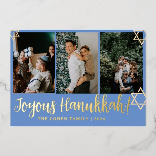 Blue Writhappiest Hanukkahファミリー4枚 箔シーズンカード (正面)