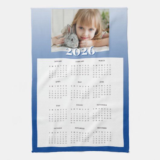 Blue Year 2026 Custom Photo Calendar Kitchen Towel キッチンタオル (縦)