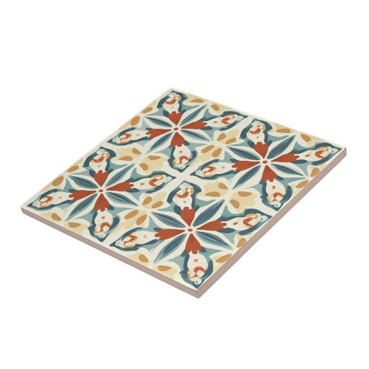 Blue Yellow and Rust Pattern Ceramic Tile タイル (側面)