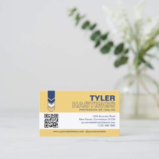 Blue Yellow Arrows QR Code Photo Template 名刺 (スタンド正面)
