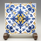 Blue & Yellow Azulejo Talavera Ceramic Tile タイル