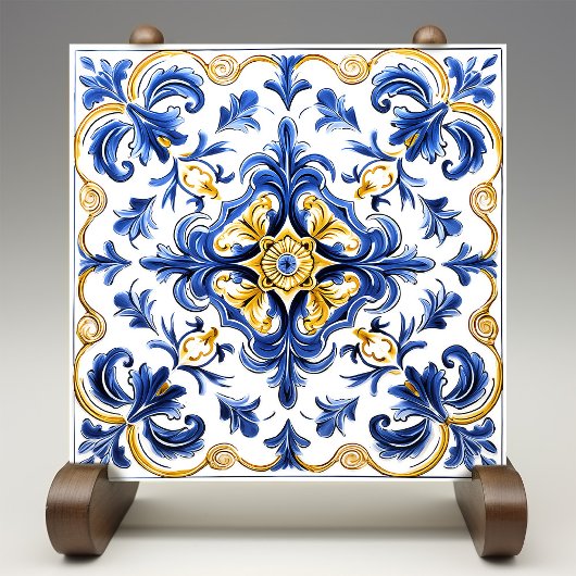 Blue & Yellow Azulejo Talavera Ceramic Tile タイル