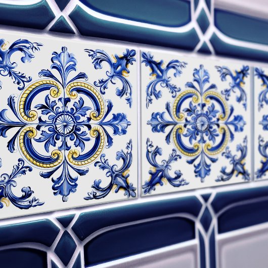 Blue & Yellow Azulejo Talavera Ceramic Tile タイル
