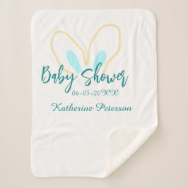 Blue yellow baby shower name date animal ear cute  シェルパブランケット