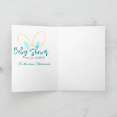 Blue yellow baby shower name date animal ear cute  シーズンカード (内部)