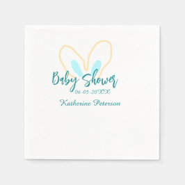 Blue yellow baby shower name date animal ear cute  スタンダードカクテルナプキン