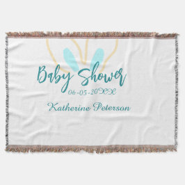 Blue yellow baby shower name date animal ear cute  スローブランケット