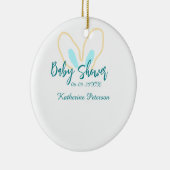 Blue yellow baby shower name date animal ear cute  セラミックオーナメント (右)
