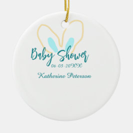 Blue yellow baby shower name date animal ear cute  セラミックオーナメント