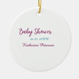 Blue yellow baby shower name date animal ear cute  セラミックオーナメント