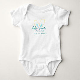 Blue yellow baby shower name date animal ear cute  ベビーボディスーツ
