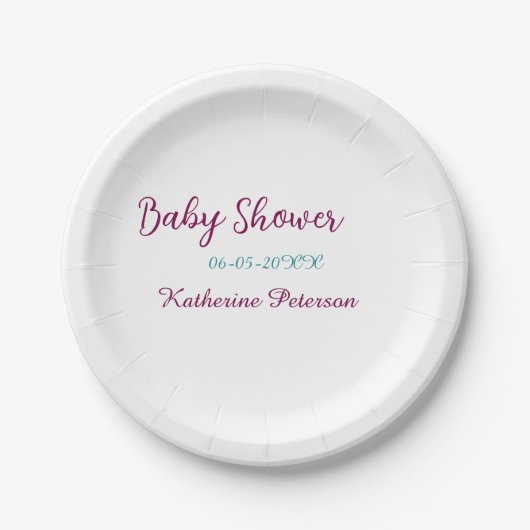 Blue yellow baby shower name date animal ear cute  ペーパープレート (正面)