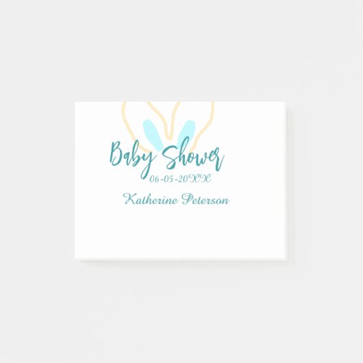 Blue yellow baby shower name date animal ear cute  ポストイット (正面)