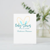 Blue yellow baby shower name date animal ear cute  ポストカード (スタンド正面)