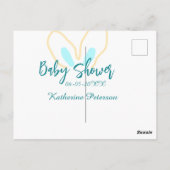 Blue yellow baby shower name date animal ear cute  ポストカード (裏面)