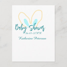 Blue yellow baby shower name date animal ear cute  ポストカード