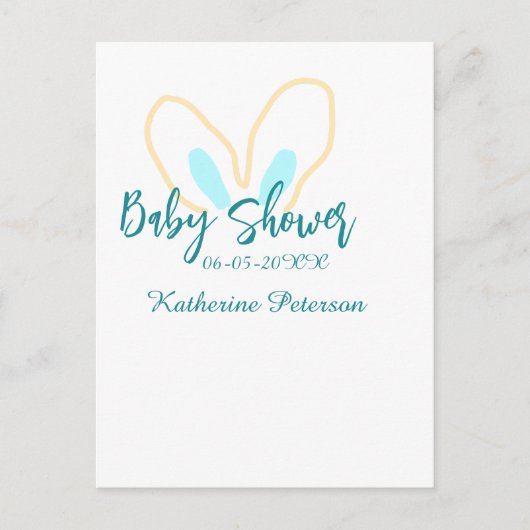 Blue yellow baby shower name date animal ear cute  ポストカード (正面)