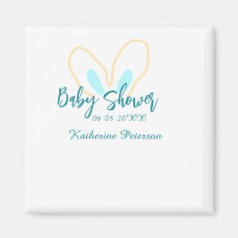 Blue yellow baby shower name date animal ear cute  マグネット
