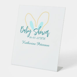 Blue yellow baby shower name date animal ear cute  台座サイン