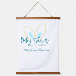 Blue yellow baby shower name date animal ear cute  吊り下げ型タペストリー