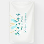 Blue yellow baby shower name date animal ear cute 横断幕 (縦)