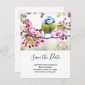 Blue & Yellow Bird Photo日付を保存 インビテーションポストカード (正面/裏面)