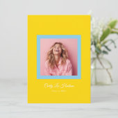 Blue Yellow Bold Minimal High School Photo Grad 案内状 (スタンド正面)